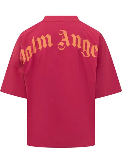 Palm Angels Curved Logo Oversized T-shirt In Pink