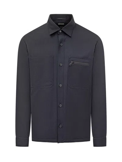 Zegna Padded Techmerino Shirt Jacket In Blue
