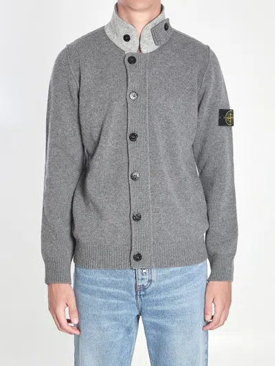 Stone Island Knit Button-up Jumper In Lamb Wool And Nylon Blend In Gray