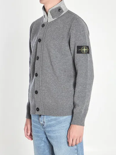 Stone Island Knit Button-up Jumper In Lamb Wool And Nylon Blend In Gray