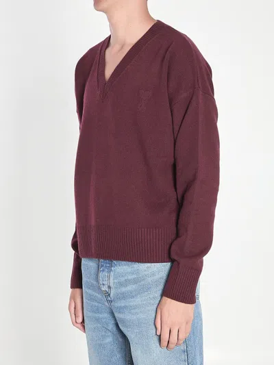 Ami Alexandre Mattiussi Ami Paris Cherry-coloured Wool And Cashmere Sweater Ami De Coeur Men In Burgundy