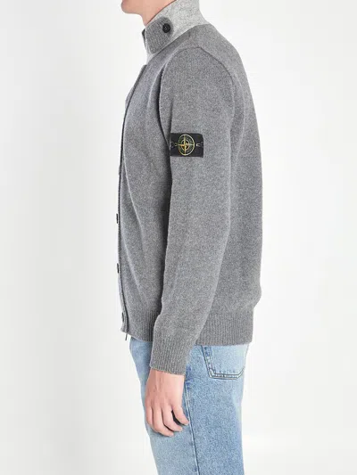 Stone Island Knit Button-up Jumper In Lamb Wool And Nylon Blend In Gray