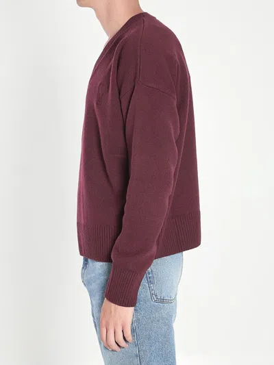Ami Alexandre Mattiussi Ami Paris Cherry-coloured Wool And Cashmere Sweater Ami De Coeur Men In Burgundy