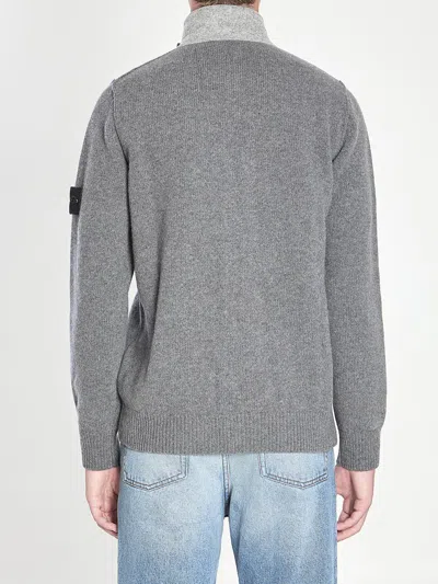 Stone Island Knit Button-up Jumper In Lamb Wool And Nylon Blend In Gray