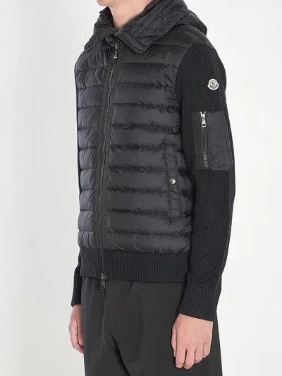 Moncler Mens Black Hybrid Padded Knitted Cardigan Xxl In Black