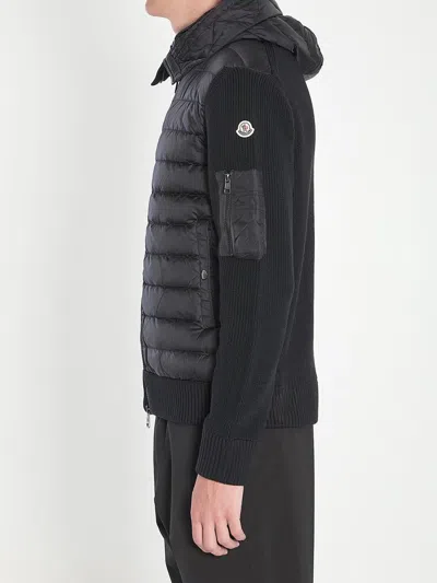 Moncler Mens Black Hybrid Padded Knitted Cardigan Xxl In Black