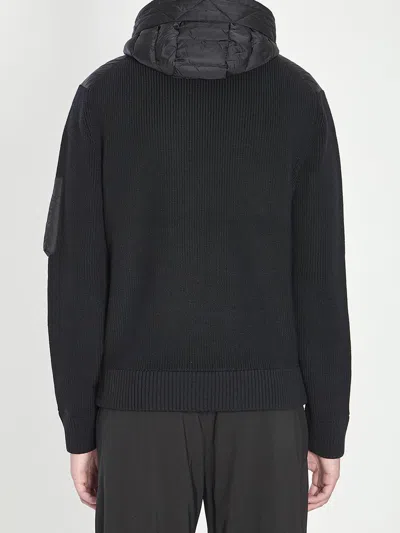 Moncler Mens Black Hybrid Padded Knitted Cardigan Xxl In Black