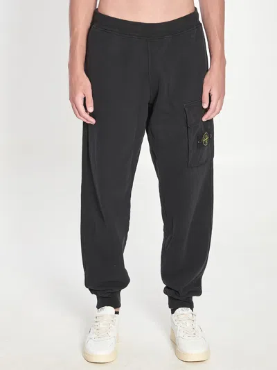 Stone Island Cargo Cotton Joggers Elastic Waistband In Gray