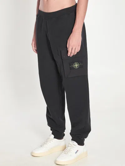 Stone Island Cargo Cotton Joggers Elastic Waistband In Gray