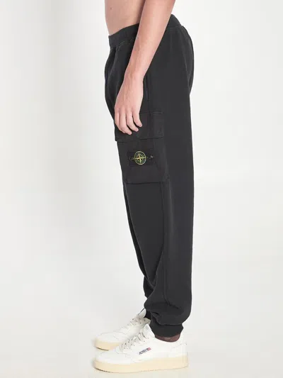 Stone Island Cargo Cotton Joggers Elastic Waistband In Gray