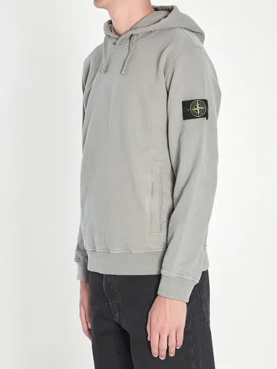 Stone Island Organic Cotton Compass Logo Hoodie In Gray