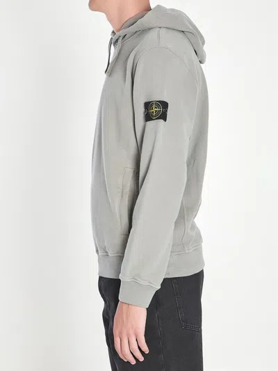 Stone Island Organic Cotton Compass Logo Hoodie In Gray