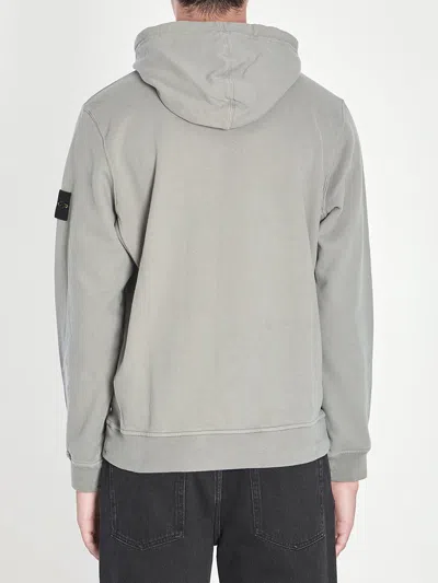 Stone Island Organic Cotton Compass Logo Hoodie In Gray