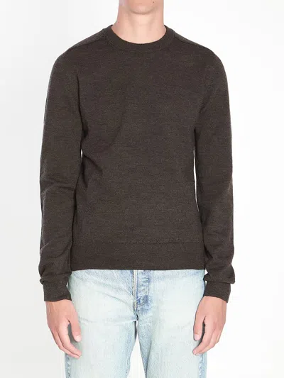 Maison Margiela Men Wool Sweater With Patches On Elbow In Brown