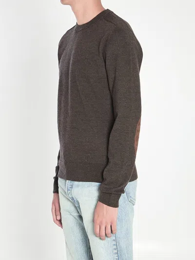 Maison Margiela Men Wool Sweater With Patches On Elbow In Brown