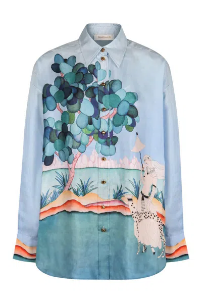 Zimmermann Illustration Oversized Shirt In Blue