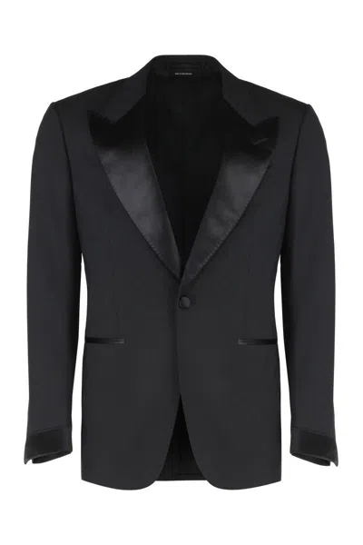 Tom Ford Satin-lapels Single-breasted Suit In Black