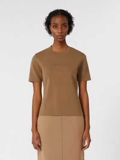 Max Mara Adelio Embossed-logo Short-sleeve T-shirt In Brown