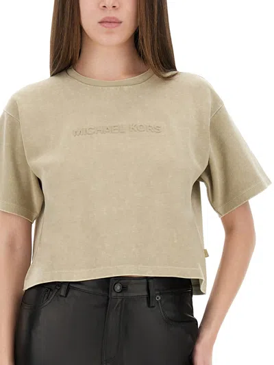 Michael Michael Kors Michael By Michael Kors Sage Green Cotton Blend T-shirt In Neutral