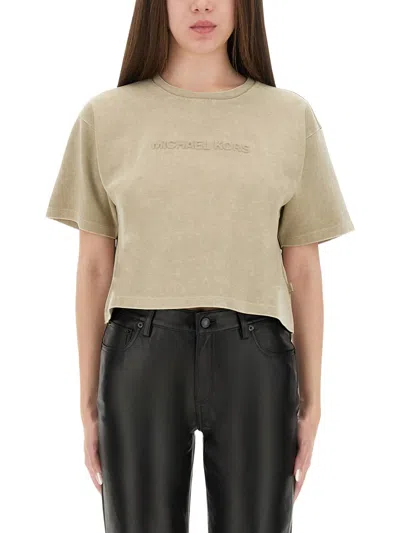 Michael Michael Kors Michael By Michael Kors Sage Green Cotton Blend T-shirt In Neutral