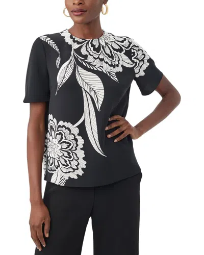 Trina Turk Sugar Hill Floral-print Crewneck Top In Black
