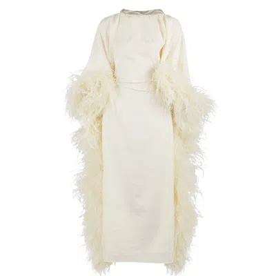 Vko - V Karla Onochie Women's White High Neck Feathered Kaftan In Ivory