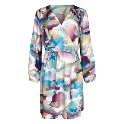 Oh!zuza Night&day Women's Pink / Purple / Blue Echo Lightweight Mini Wrap Dress With Pockets – Abstract Print