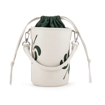 Veganologie Women's Bucket Bag In White Made With Two Bamboo Stems