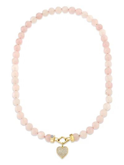 Sydney Evan 14k Yellow Gold Love Rose Quartz And Diamond Necklace