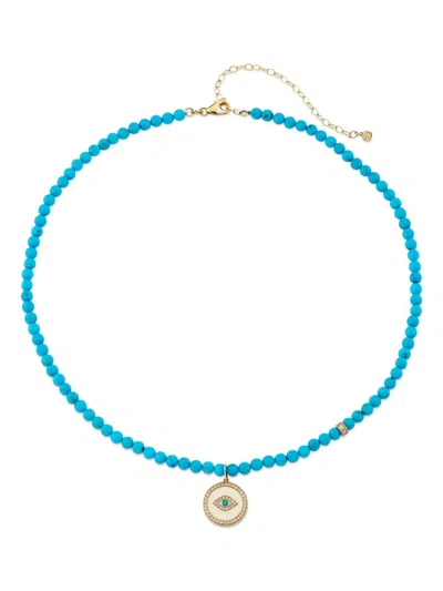 Sydney Evan 14k Yellow Gold Evil Eye Diamond And Turquoise Necklace