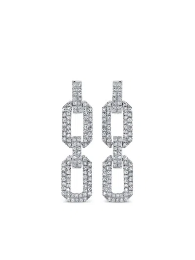Shay 18k White Gold Flat Geo Link Diamond Earrings