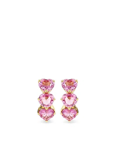 Sydney Evan 14k Yellow Gold Heart Sapphire Hoop Earrings In Pink