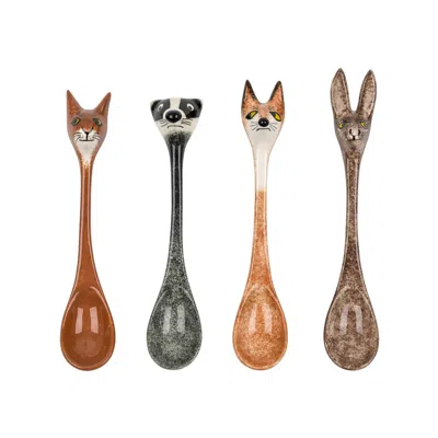 Hannah Turner Yellow / Orange / Grey Box Set Of Four Ceramic Wildlife Spoons