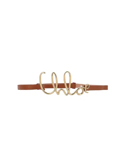 Chloé Logo Leather Belt In Clay Brown