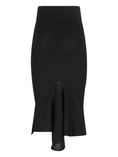 Rick Owens Asymmetrical Midi Skirt In Wool In Black