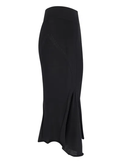 Rick Owens Asymmetrical Midi Skirt In Wool In Black