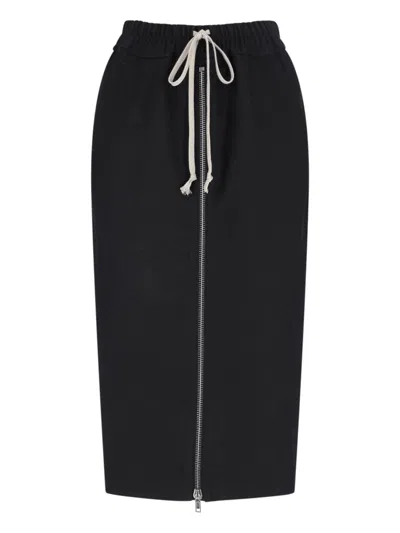 Rick Owens Black Concordians Zipped Short Pillar Midi Skirt