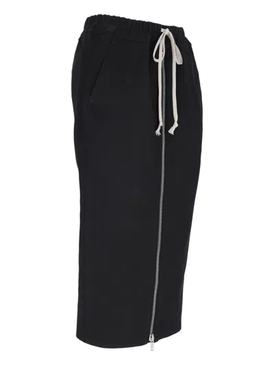 Rick Owens Black Concordians Zipped Short Pillar Midi Skirt