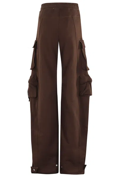 Attico Cotton Cargo Joggers Adjustable Cuffs In Brown