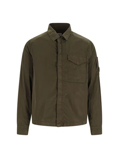 C.p. Company Logo Shirt Jacket - Green In Brown