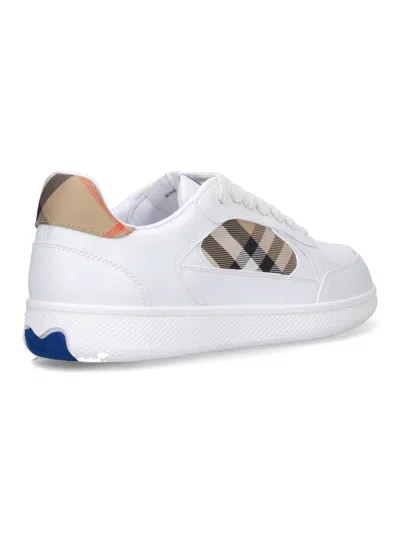 Burberry Terrace Sneakers In Leather And Beige Check Men In White