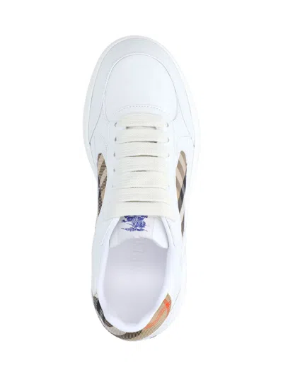 Burberry Terrace Sneakers In Leather And Beige Check Men In White