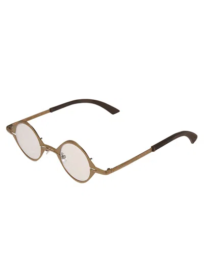 Rigards Leather Detail Round Glasses In Gold