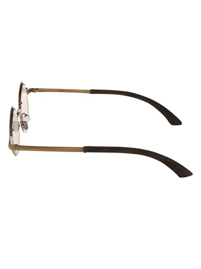 Rigards Leather Detail Round Glasses In Gold