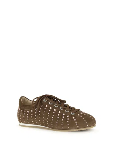 Mach &amp; Mach Brown Suede Crystal Ray Ballet Runner (1