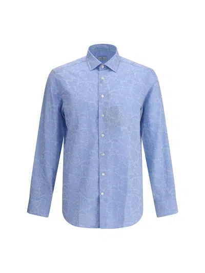 Etro Shirt Jacquard Collar Button-down In Blue