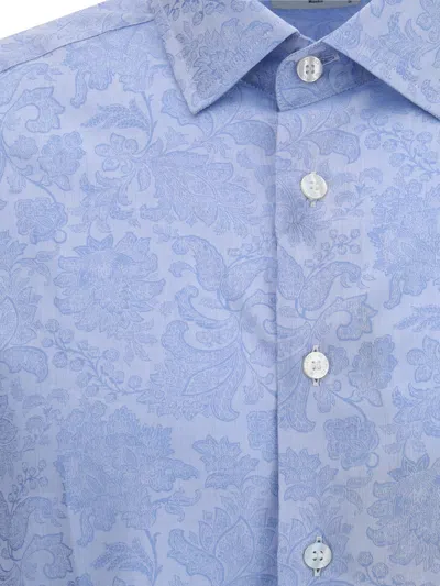 Etro Shirt Jacquard Collar Button-down In Blue