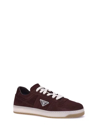 Prada Men Suede Leather Sneakers In Brown