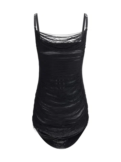 Attico Asymmetric Hem Mini Dress With Charleston Effect In Black