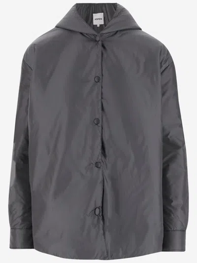 Aspesi Hooded Button-fastening Jakcet In Gray
